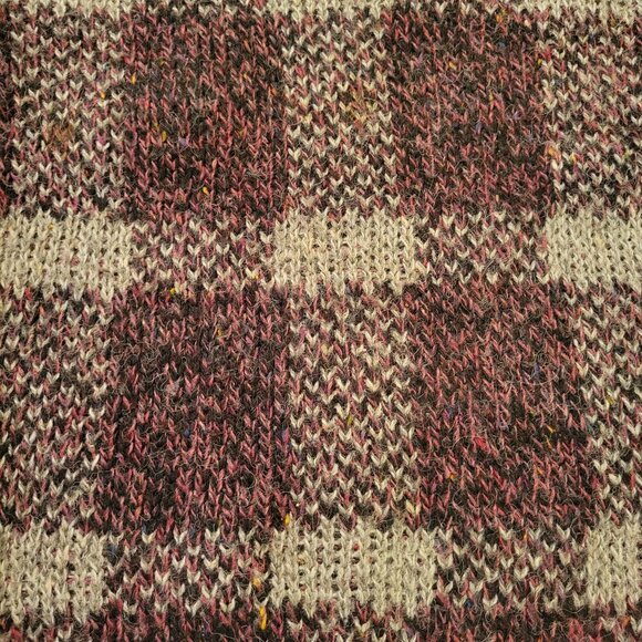 Peter England Gray Maroon Plaid Sweater Wool Blend‎ L Crew Neck Grandpacore - Picture 4 of 4
